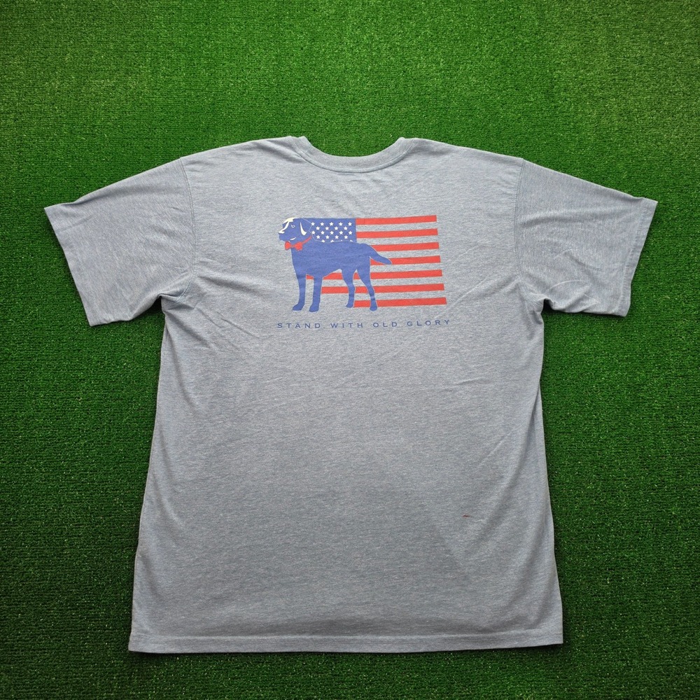 Southern Proper Tshirt Mens Large Blue Stand With Old Glory Dog Pocket Tee